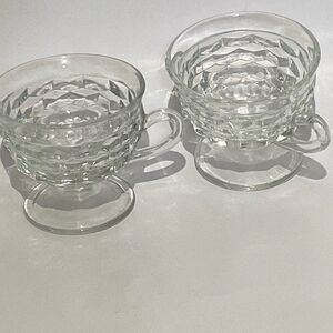 Vintage Fostoria American Clear Loop Handle Footed Flared Rim Punch Cup 2 Pc Set